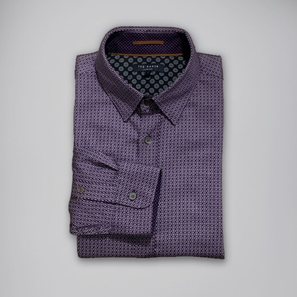 Ted Baker London Geometric Print Long Sleeve Cotton Shirt | Size L